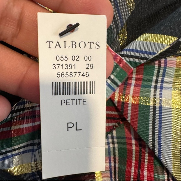 Talbots Tartan Plaid Metallic Sleeveless Top Bow Accent Holiday Festive L Petite - Picture 6 of 7